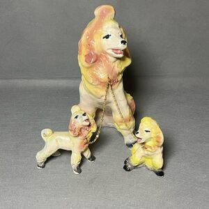 Vintage Chained Poodle Family Ceramic-Mom & Kids-Kitsch-Anthropomorphic